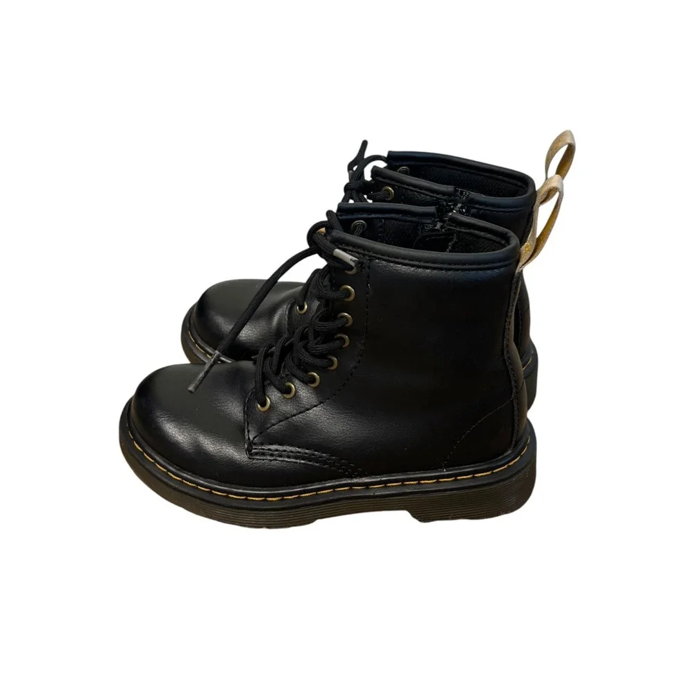 Dr. Martens Junior Vegan Kids Sz 13 Black Lace Up Side Zip Combat Boots 1460
